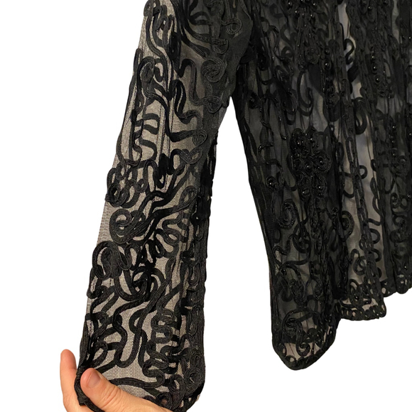 Beechers Brook Sheer Beaded Embroidered Whimsigoth Cardigan Black Quiet Luxury - Picture 2 of 5